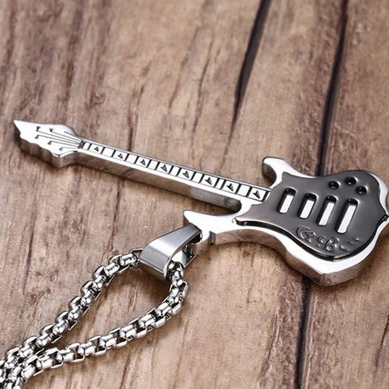 kühlen männer jungen schwarz elektrische gitarre anhänger halskette edelstahl herren hiphop rock schmuck für kleidung zubehör