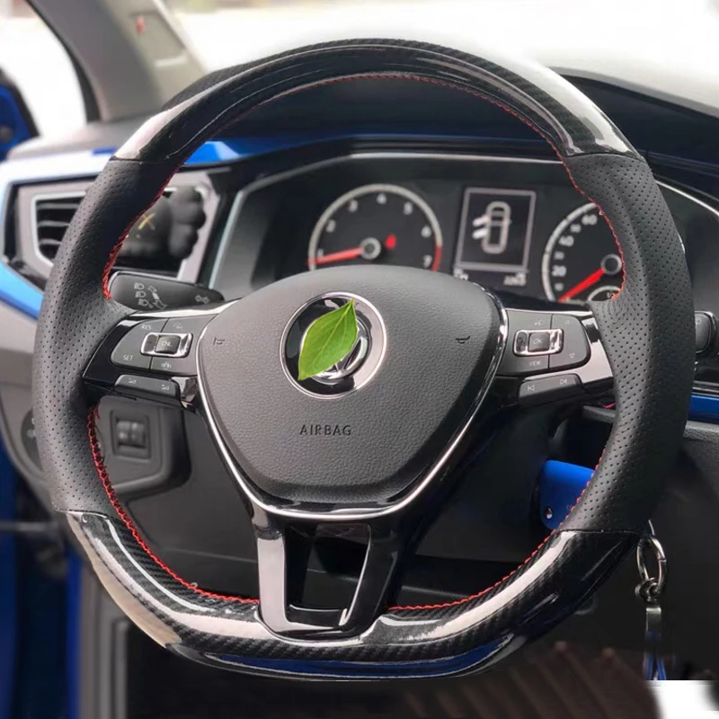 5d carbon fiber suede leather yellow thread steering wheel hand sewing wrap cover fit for volkswagen golf 7 mk7 passat b8 free global shipping