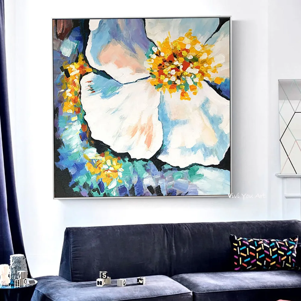 Ручная роспись маслом на холсте белые цветы искусство для гостиной картина стену