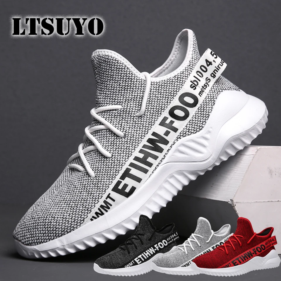 LTSUYO новые мужские прогулочные туфли с подошвой из попкорна летающие плетеные