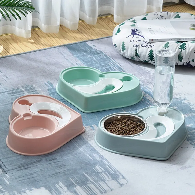 

2 in 1 Dog Feeder Bowl With 400ML Water Bottle Cat Automatic Drinking Dispenser Bowl Cat Food Bowl Stainless Steel Single Bowls