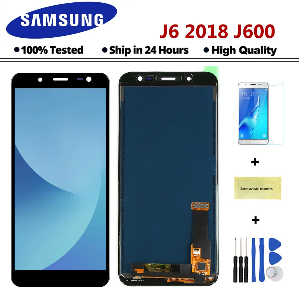 Тест J600 lcd для samsung Galaxy J6 J600 J600F J600F/DS lcd дисплей кодирующий преобразователь сенсорного экрана в сборе регулировка яркости