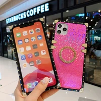 luxury bling soft square phone case for samsung note 8 9 10 pro lite case note 20 ultra glitter with finger ring back cover