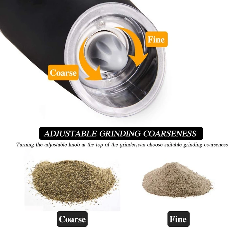 

Electric Salt and Pepper Grinder,Automatic Spice Mill,with Adjustable Coarseness Blue LED Light,Battery Powered