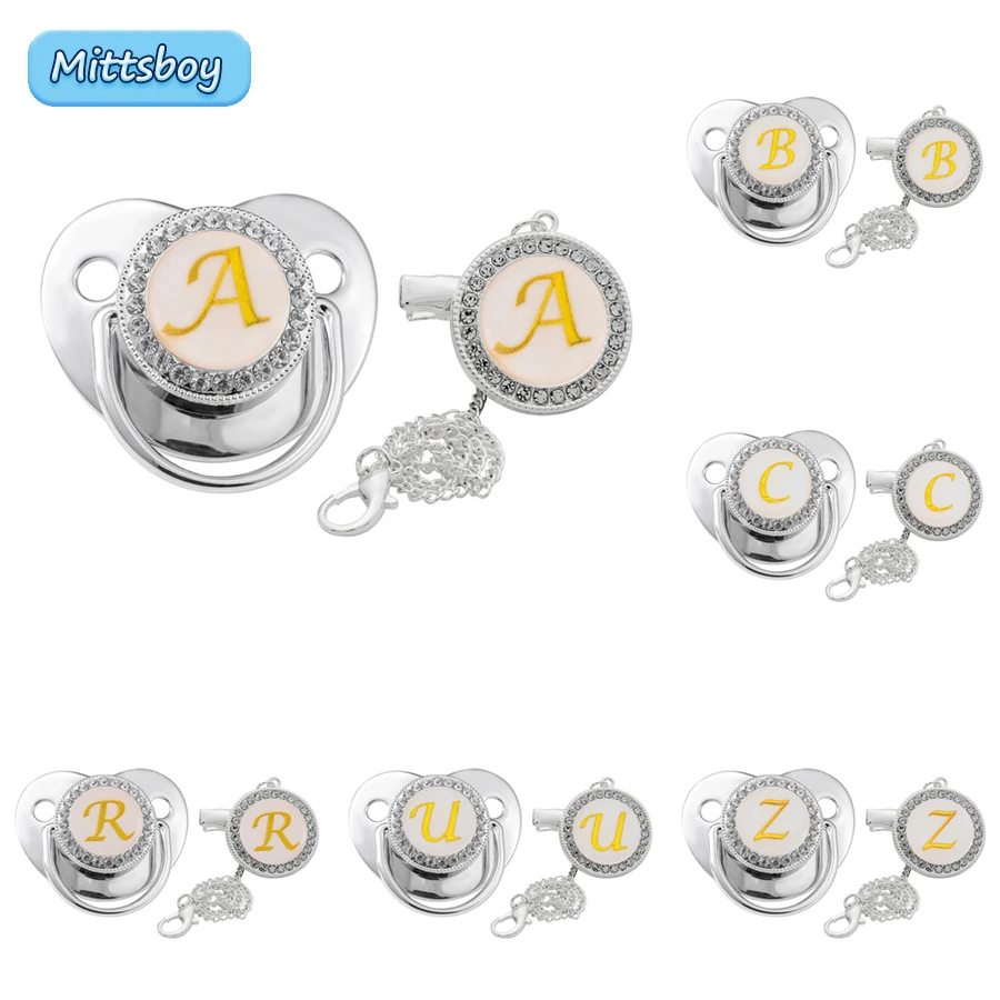 

DIY Name Initial Letter Baby Pacifier and Pacifier Clips BPA Free Silicone Infant Nipple Soother Holder Baby Newborn Shower Gift