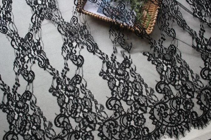 

French Eyelash Lace Fabric 150cm White Black Diy Exquisite Lace Embroidery Clothes Wedding Dress Accessories