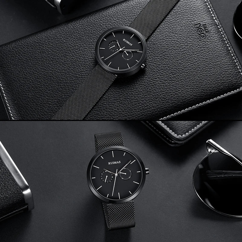 Мужские часы RUIMAS повседневные модные тонкие водонепроницаемые наручные со