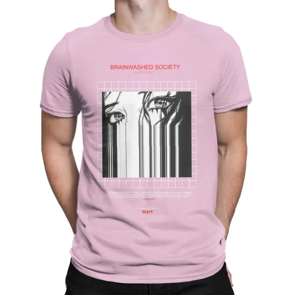 Brainwash society Harajuku футболка Мужская Аниме Vaporwave Япония гранж Sad хлопковая футболка футболки с коротким рукавом размера плюс Топы - Цвет: Розовый