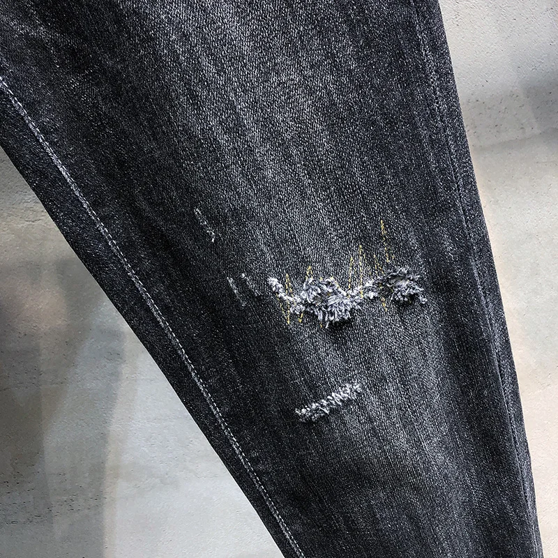 Мужские рваные джинсы KSTUN черные серые зауженные Стрейчевые джинсовые брюки с