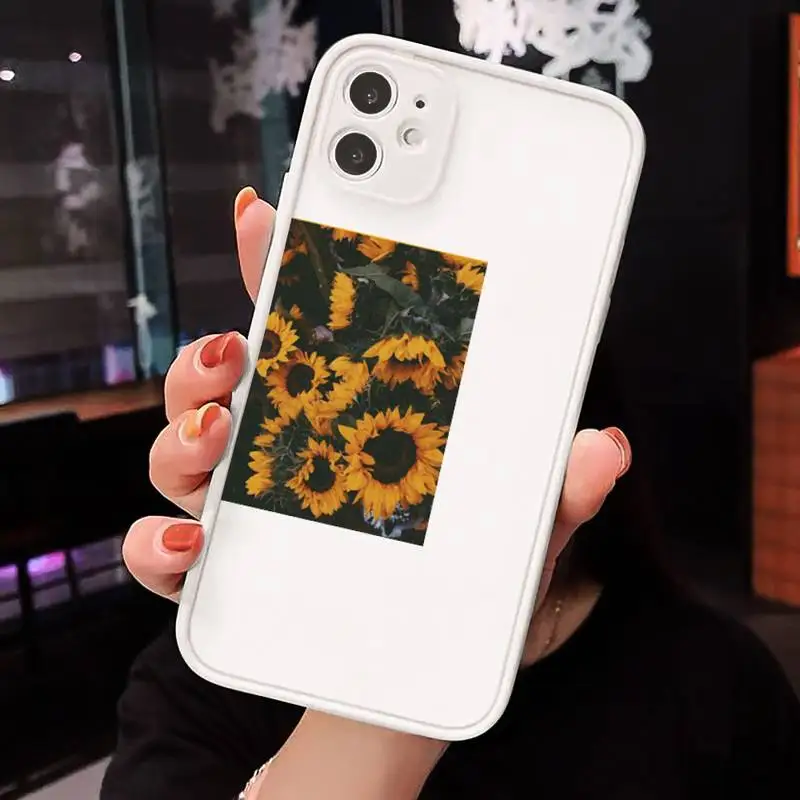 

Beautiful aesthetic yellow sunflower Phone Case Matte For iPhone 12 Mini 11 Pro XR XS Max 7 8 Plus X Hard PC Back Cover