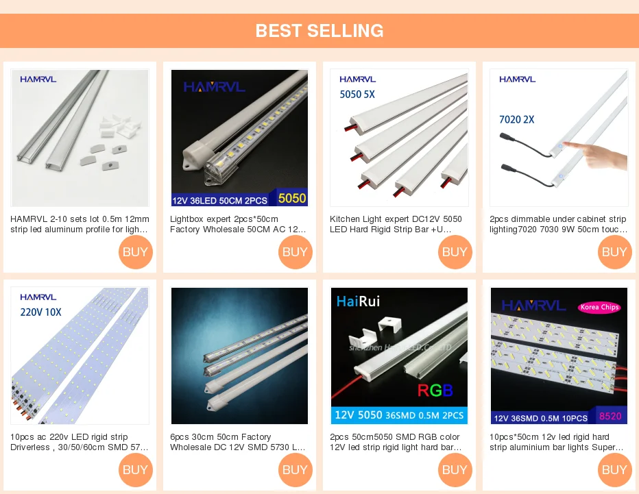2pcs 7020 Dimmable Lamp 30cm 50cm Under Cabinet Strip Light Touch Switch Control Kitchen Led Bar Rigid Home DC 12V Wardrobe