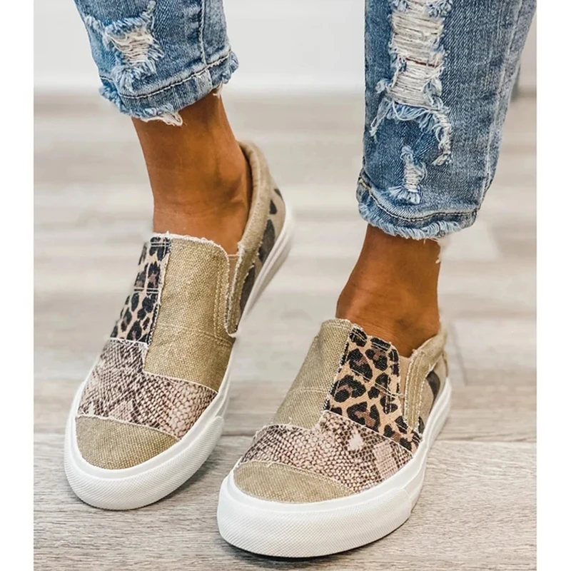 Лоферы женские холщовые повседневная обувь лоферы на платформе со змеиным