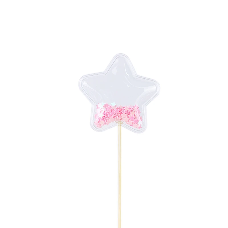 Transparent Confetti Love Heart Star Crown Mermaid Tail Cloud Shape Cup Cake Topper Valentine Children's Day Party Decorations
