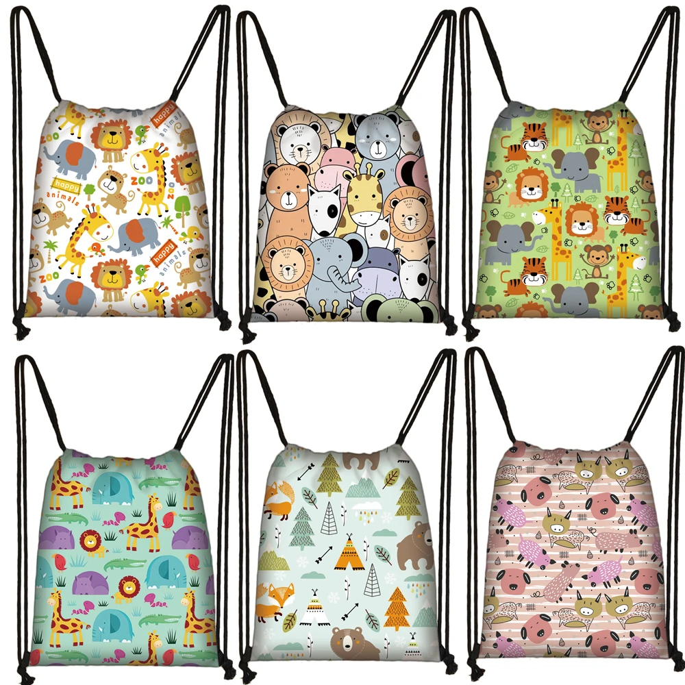 Animal Elephant Lion Tiger Giraffe Backpack Women Rucksack Children School Bags Kawaii Party Drawstring Bags Boys Girls Bookbag