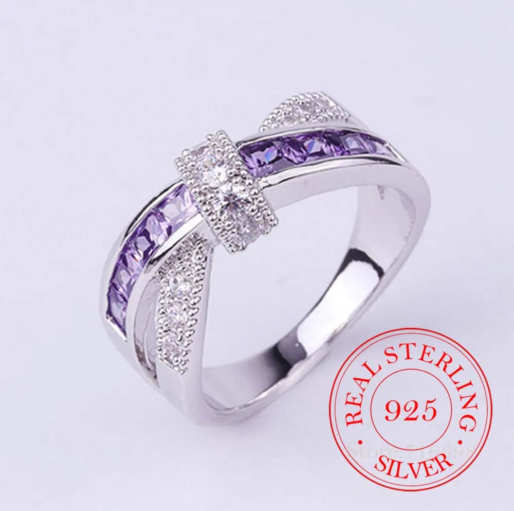 

100% 925 Sterling Silver Jewelry Vintage Purple Crystal Couple's Wedding Silver Rings for Women Men Fashion Anel De Prata Bijoux