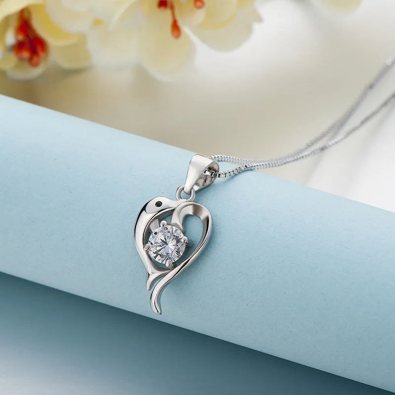 Цельное ожерелье на шею из серебра 925 пробы Подвеска для женщин с узором дельфина