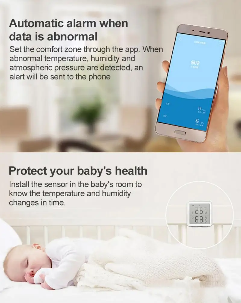 

WiFi Mini Digital LCD Indoor Convenient Temperature Sensor Humidity Meter Thermometer Hygrometer Gauge Google Home Alexa Control