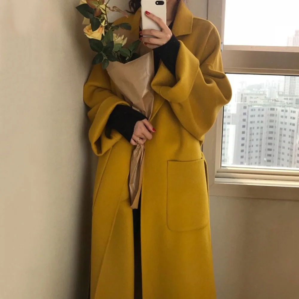 Женская шерстяная смесь осеннее элегантное офисное женское имбирное желтое