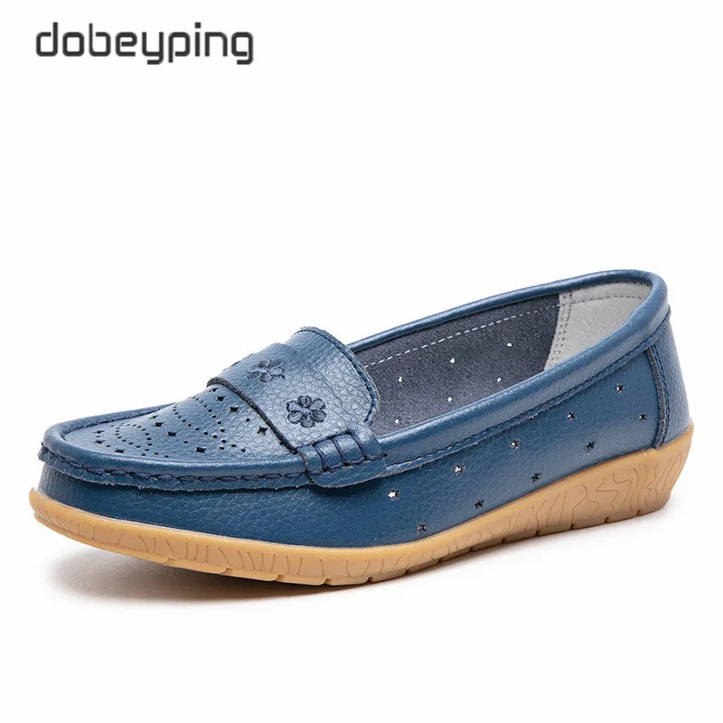 dobeyping Moccasins Women Flats Summer Genuine Leather Shoes Woman Slip On Cut Outs Flat Shoes Women's Soft Walking Shoe Female