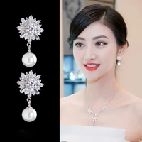 luxury female aaa zircon pearl earrings silver color snowflake crystal dangle earrings for women bohemia wedding banquet jewelry