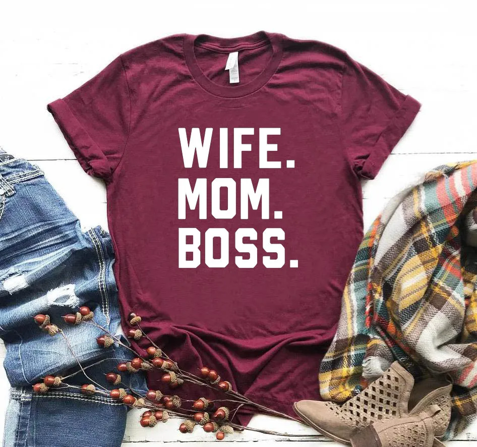 Женская футболка жена мама BOSS Футболка с принтом надписью для женщин коротким