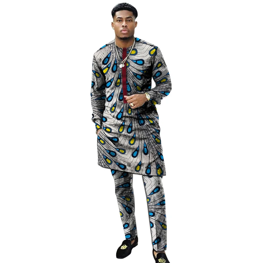 Африканский принт человек Лоскутная рубашка модные брюки наборы Дашики Топы+ брюки индивидуальные мужские наряды для африканских встреч