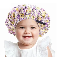 new kids bonnet for kids candy color satin silky bonnet double layer day night sleep cap children head wrap hair accessories