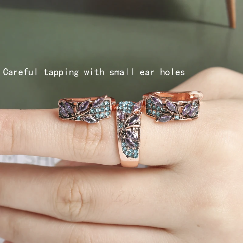 

Green Leaf Shaped Zircon Jewelry Sets for Women Butterfly Earring Ring Wedding Accessories