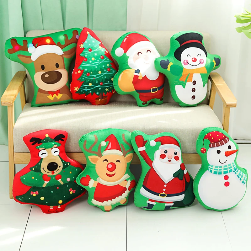 

1PC Merry Christmas Ornament Plush Snowman New Year Santa Claus Elk Pendants Home Furnishing Decoration Sofa Pillow Cushion