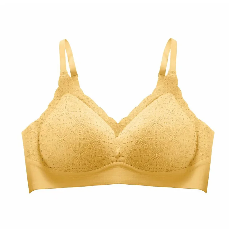 

Clover Thong Latex Underwear Sexy Strap Lace Seamless Push Up Wireless Bra Upper Support Drooping
