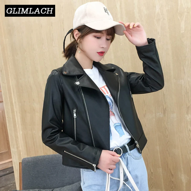 Black 100% Sheepskin Real Leather Jacket Women Slim Short Motorcycle Biker Genuine Leather Coat Casual Streetwear Clothes Ladies