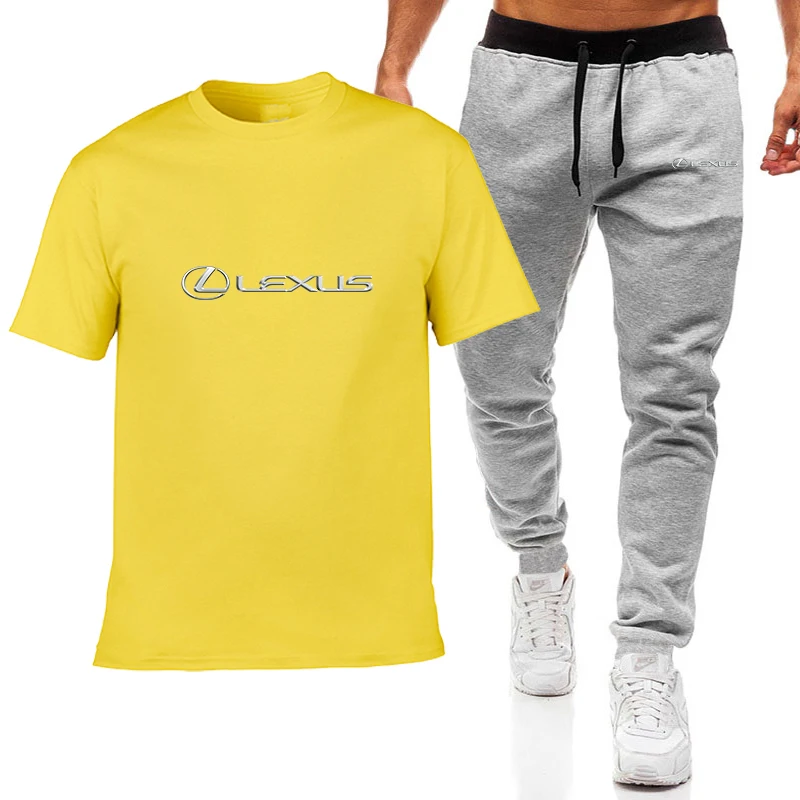 

2021 popular new LEXUS car logo printed pure cotton men's T-shirt + Sports length pants Set high quality Tshirt sport running