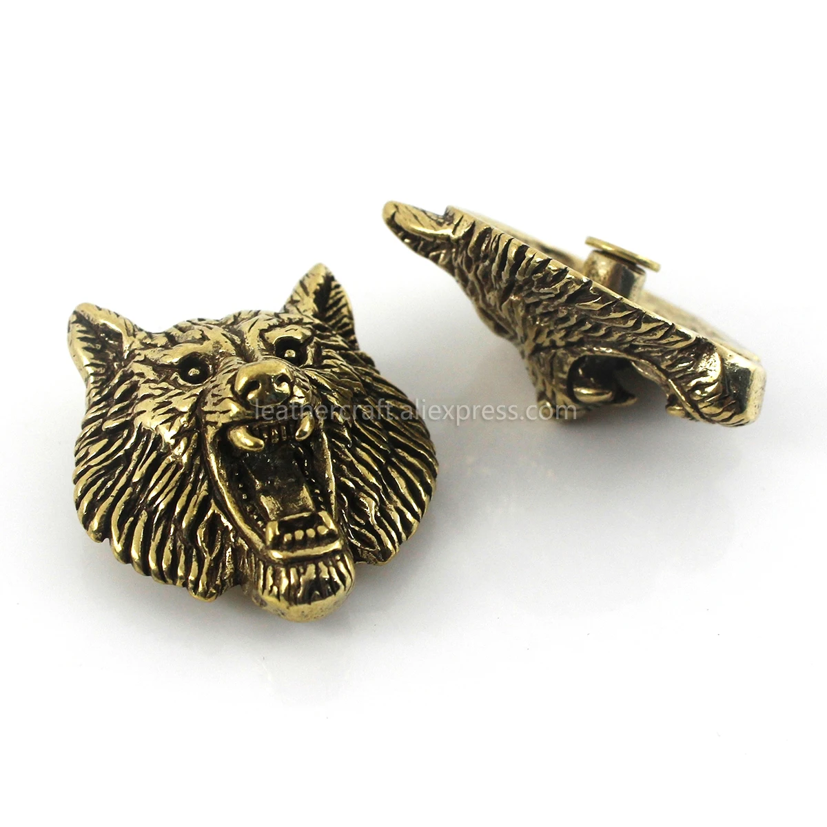 1 х латунный кожаный чехол с резьбой в виде головы животного волка демона дьявола