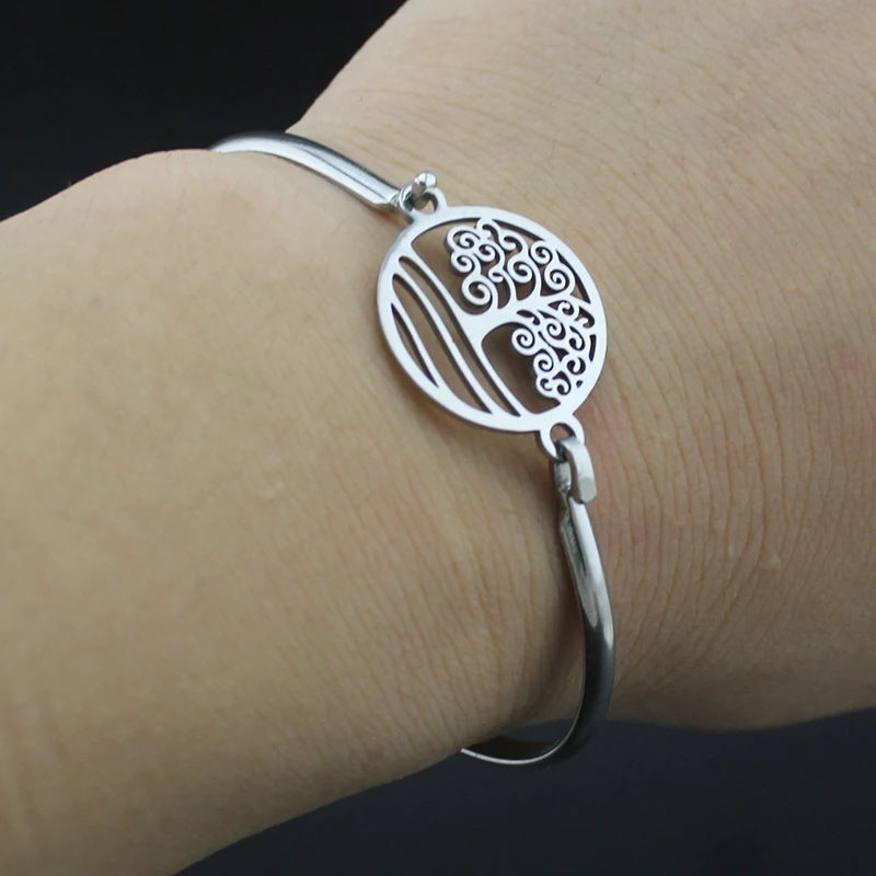 Браслет Hapiship из нержавеющей стали с круглым деревом для женщин и мужчин
