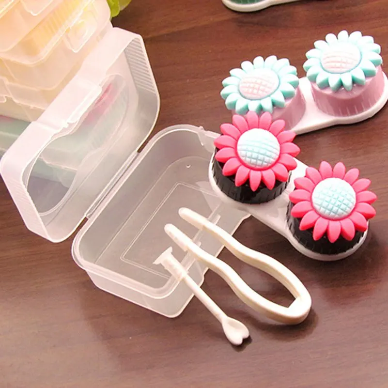 Милый Подсолнух держатель контактных линз чехол многоцветные глазные контактные линзы Пинцет Комплект контейнеров цветные очки контактные линзы коробка