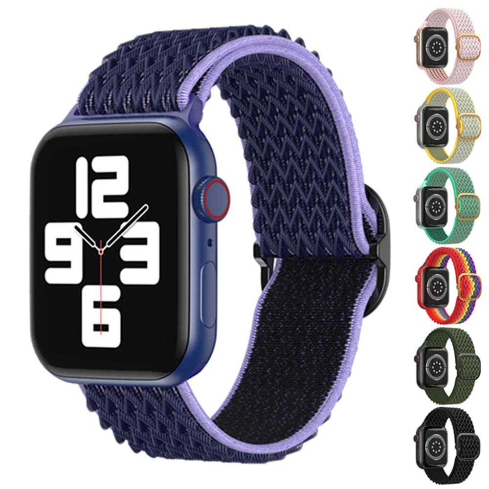 

Ремешок нейлоновый для Apple Watch Band 44 мм 42 мм 40 мм 38 мм, регулируемый плетеный эластичный браслет для iWatch Series 3 4 5 Se 6