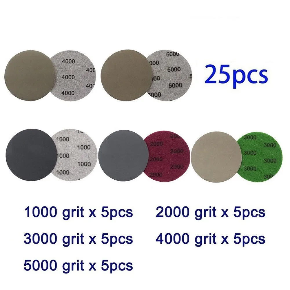 

25pcs 3 Inch Sandpapers 1000 2000 3000 4000 5000 Grit Hook And Loop Sanding Discs Abrasive Tools For Dry And Wet Grinding