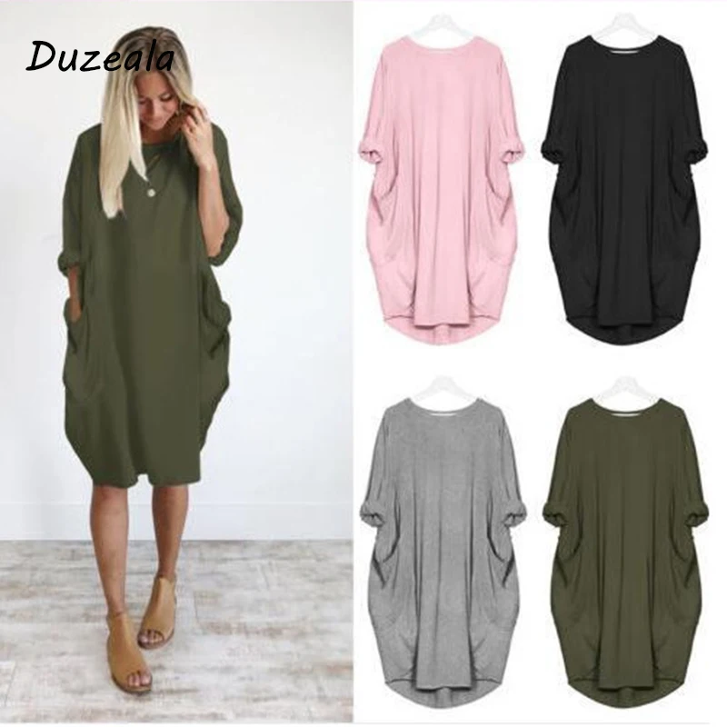 Лидер продаж 2021 осенне-зимнее женское модное свободное платье с карманами