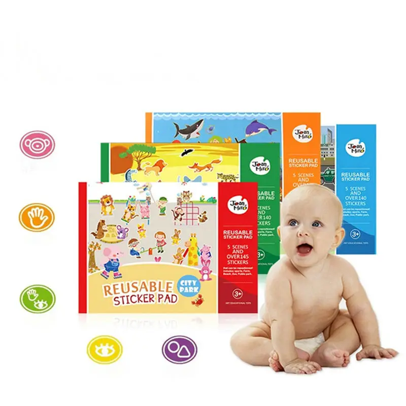 Новые многоразовые наклейки книга игровой коврик коллекция детский Развивающий