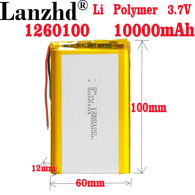 

1-12pcs Rechargeable 3.7V Lipo Li-Po Lithium Batteries 1260100 10000mAh Li-polymer Battery Replacement Batteries For Tablet DVD