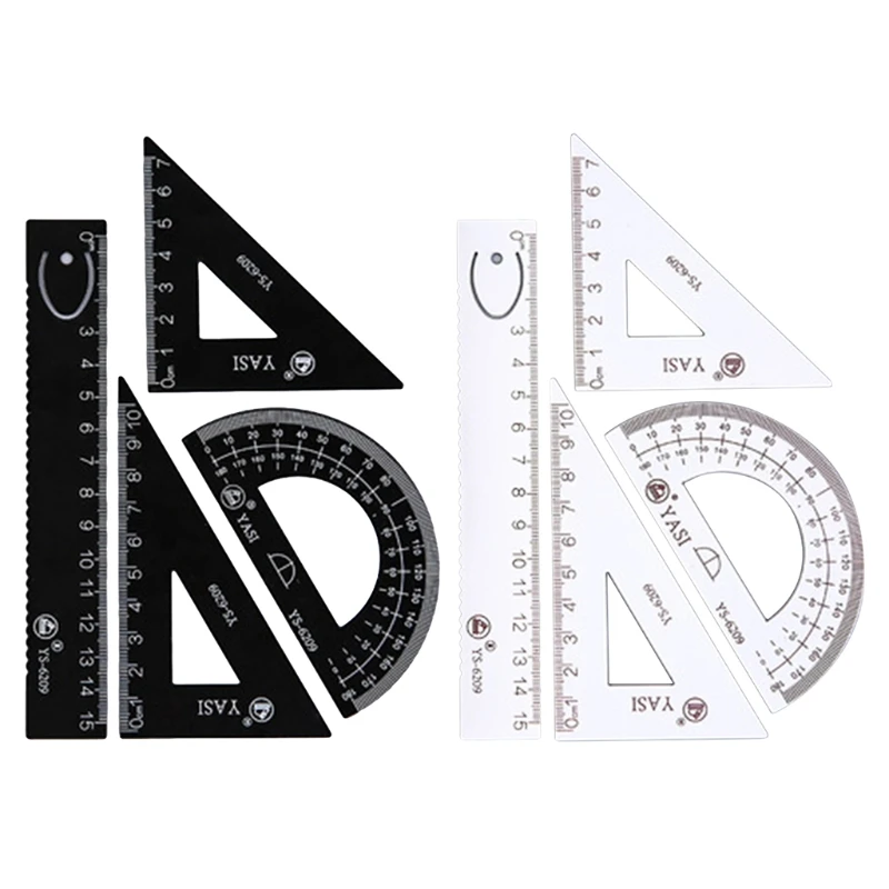 

1 Set Students Drawing Tool Triangular Ruler Protractor Straight Ruler w/ Box