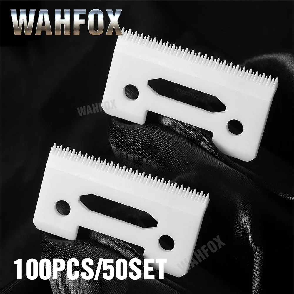 WAHFOX 100PCS/50SET Ceramic Movable Blade 2-Hole Stagger-Tooth Ceramic Blade With Box For Cordless Clipper Replaceable Blade