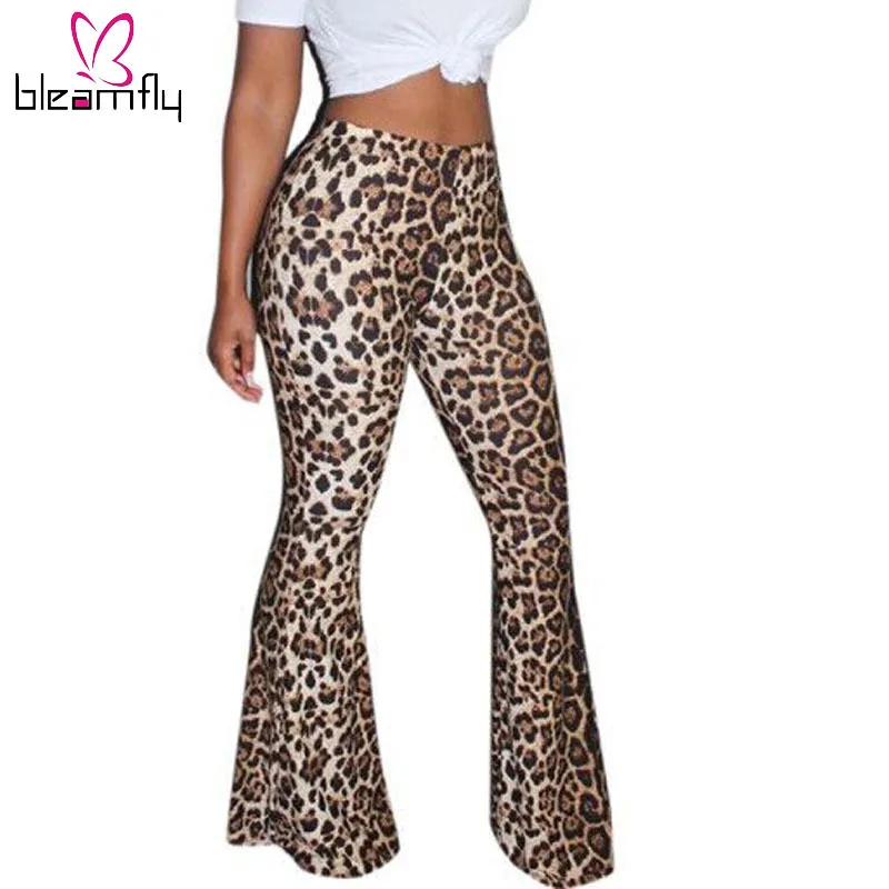 Осенне зимние женские широкие штаны с высокой талией и леопардовым принтом