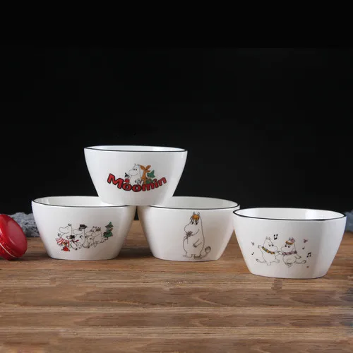 Bowl 4pcs Скандинавский стиль Moomin 8 дюймов стейк керамическая тарелка рисовая чаша ложка Amy Shili мультфильм керамическая детская посуда - Цвет: Bowl 4pcs