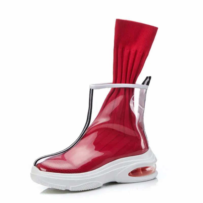 Модные прозрачные женские полуботинки на платформе повседневная обувь плоской