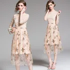 Женское ТРАПЕЦИЕВИДНОЕ ПЛАТЬЕ средней длины, элегантное кружевное платье с вышивкой и длинным рукавом для выпускного вечера, лето 2021