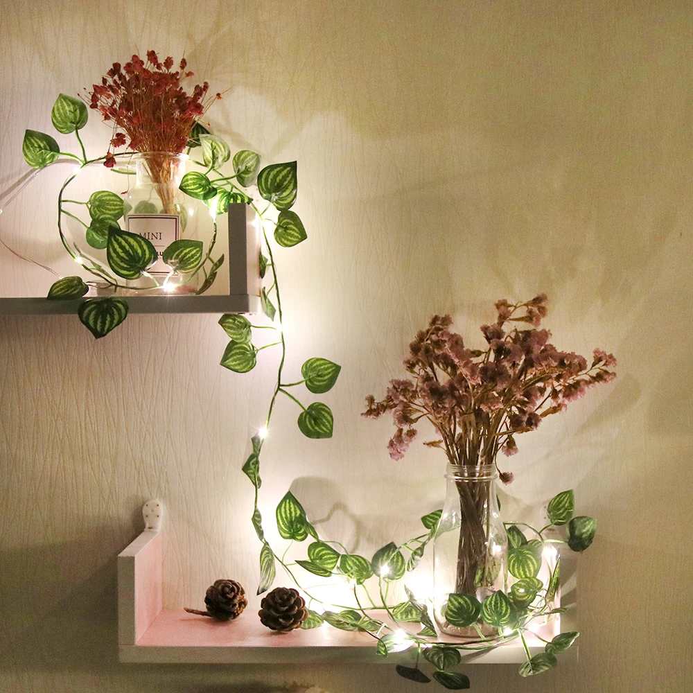 Гирлянда с s-образными листьями и светодиодной подсветильник кой медный шнурок