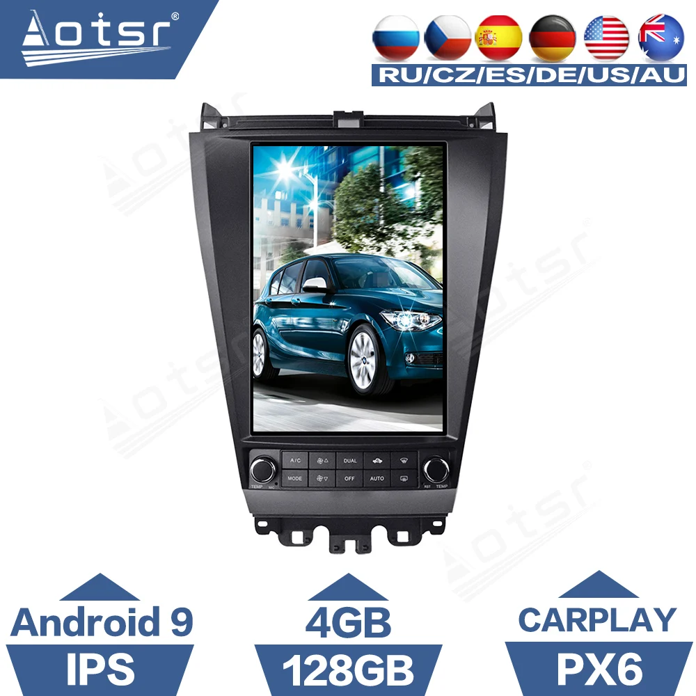 Автомобильный радиоприемник AOTSR Android 9 в стиле Тесла Авторадио для Honda Accord 7 2003 2007 GPS