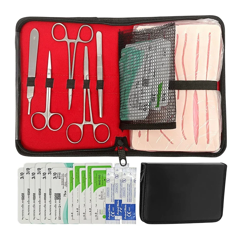 

Complete Suture Practice Kit Includes Large Silicone Suture Pad with Pre-Cut Wounds Sterile Sutures and Quality Tools