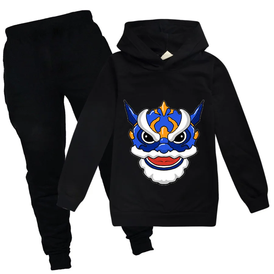 

Hand-painted lion dance trend casual long-sleeved hoodie pants 2-piece set spring and autumn boys and girls children's clothing